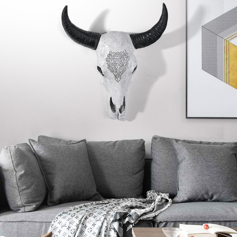 北欧复古牛头骨树脂壁挂墙壁客厅挂件密室逃脱背景墙创意家居装饰