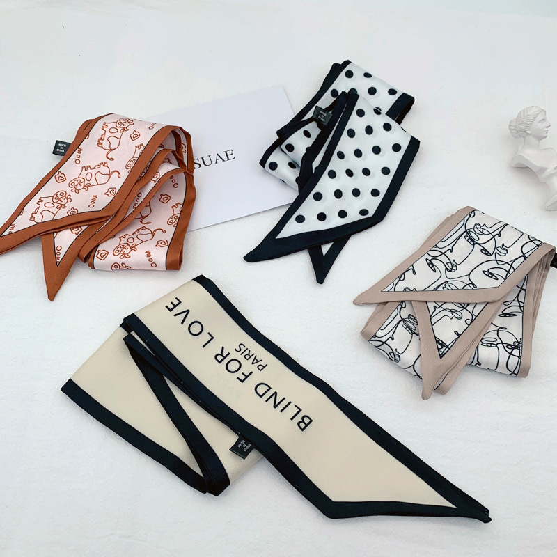 Ins风夏季窄长丝巾法式复古丝带缠包绑发飘带装饰领巾蝴蝶结发绳