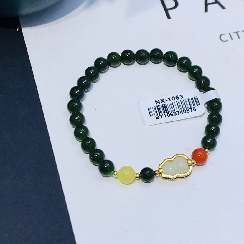 高品质天然碧玉南红蜜蜡手链女 搭配玉葫芦吊坠手串 送长辈