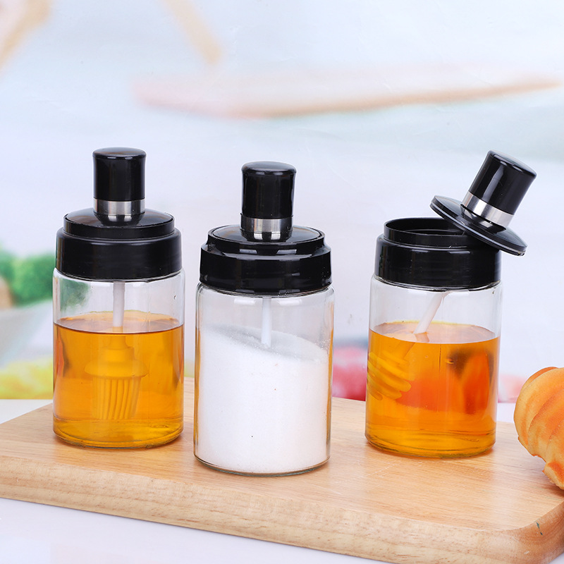 玻璃调料瓶厨房用品调料罐防潮勺盖一体调料瓶套装调料盒控盐瓶