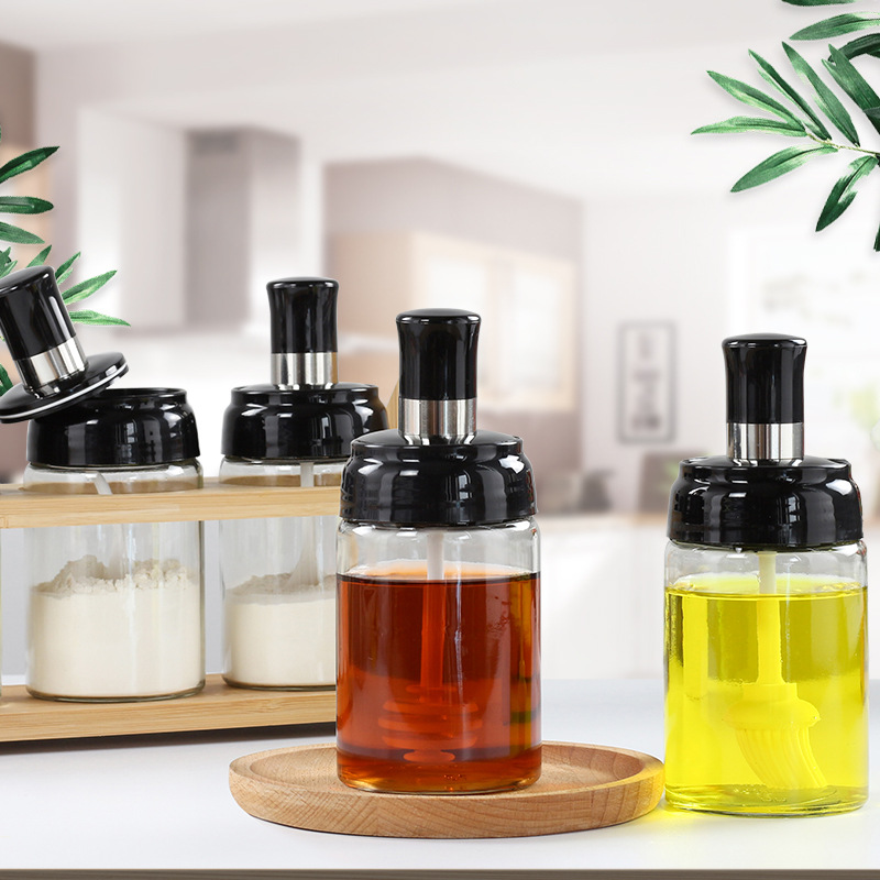 调料罐组合套装勺盖一体调味罐厨房密封玻璃调料瓶家用油壶调料盒