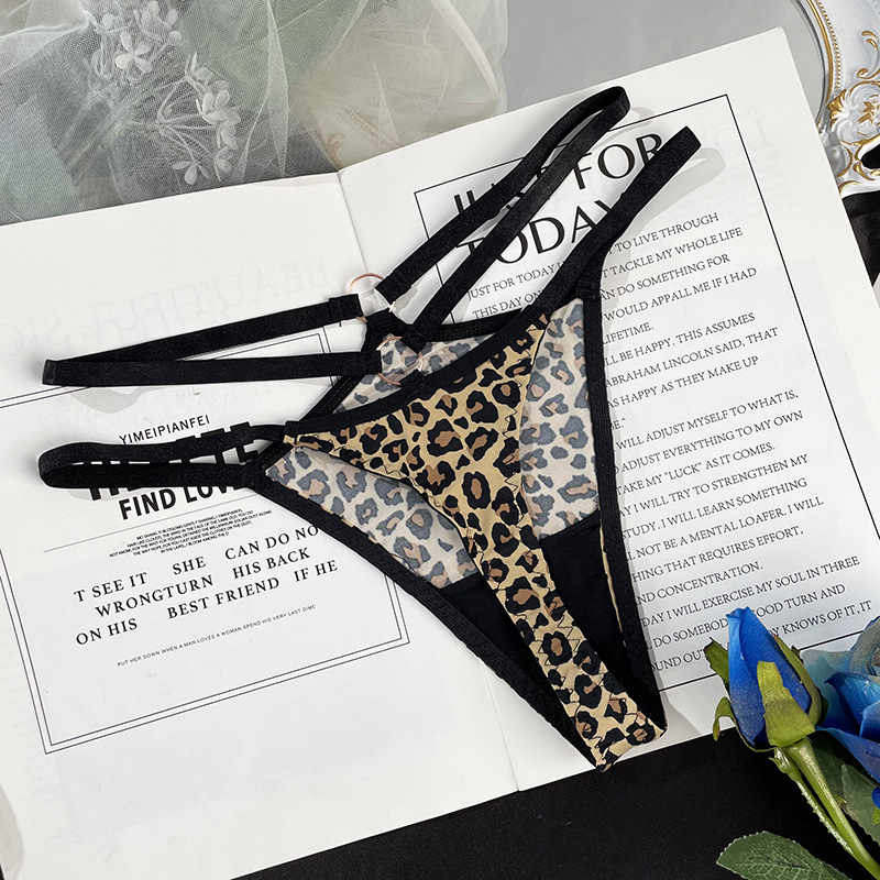 欧美性感系带内裤女豹纹尤物激情棉裆调情诱惑反差女神火辣丁字裤