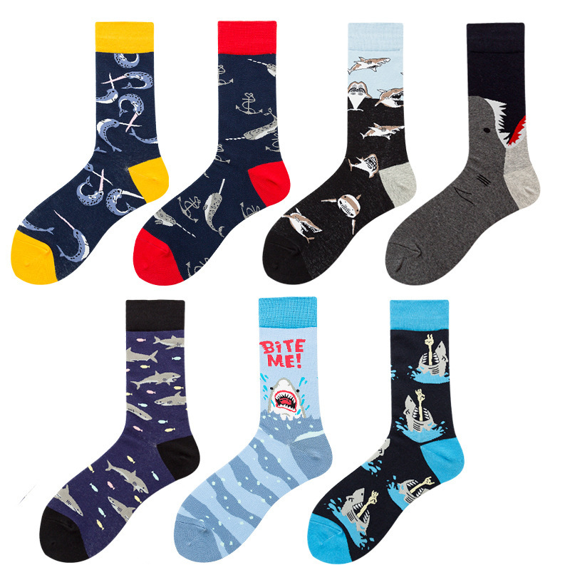 跨境男袜潮流透气精梳棉四季款男士中筒袜 欧美速卖通字母袜子男