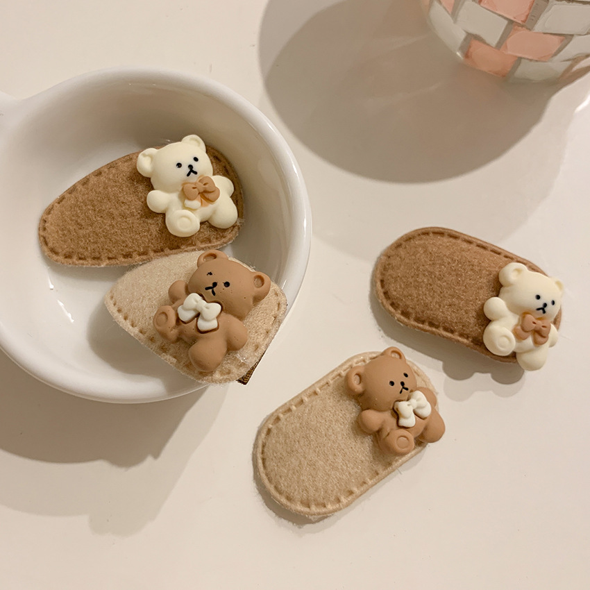 秋冬新款毛绒奶咖小熊发夹少女侧边刘海夹子发卡日韩ins头饰发饰