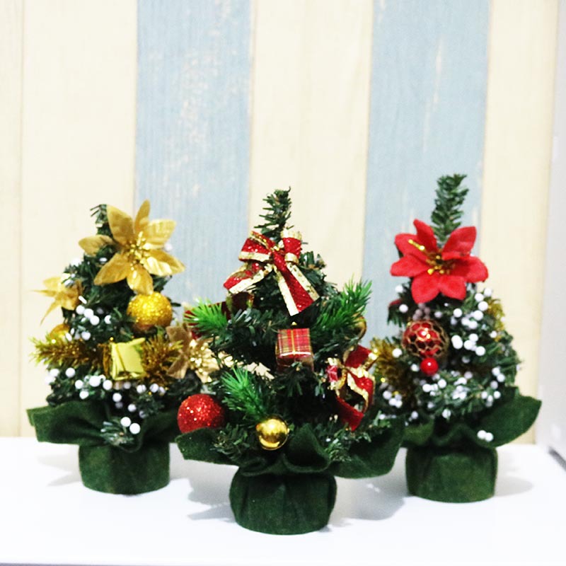 现货迷你圣诞树22cm小号麻布绿色装饰小圣诞树桌面装饰圣诞树套餐