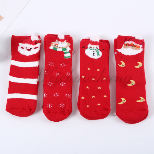 12 pairs free shipping new big red christmas festive cotton socks combed cotton children‘s socks baby‘s socks terry-loop hosiery