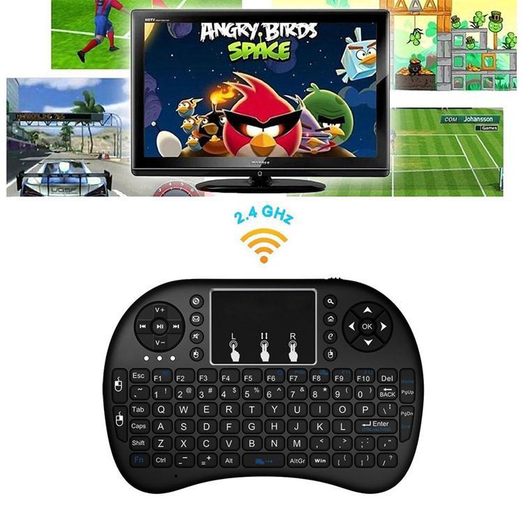 2.4G无线mini飞鼠键盘 i8迷你触控充电键盘三色背光跑马灯 多语言