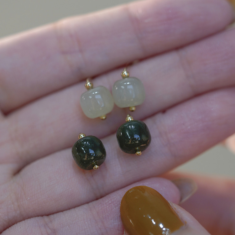 倾尽年华回馈价/天然和田玉14K包金耳钉无耳洞耳夹简约气质轻奢女