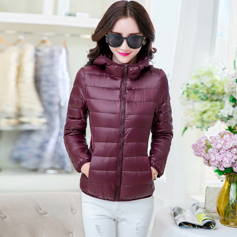跨境货源韩版新款超轻薄羽绒服女士连帽修身短款大码外套厂家货源