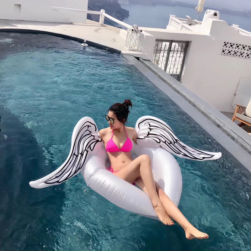 跨境专供充气天使翅膀浮排 天使之翼圆形水上浮床翅膀游泳圈