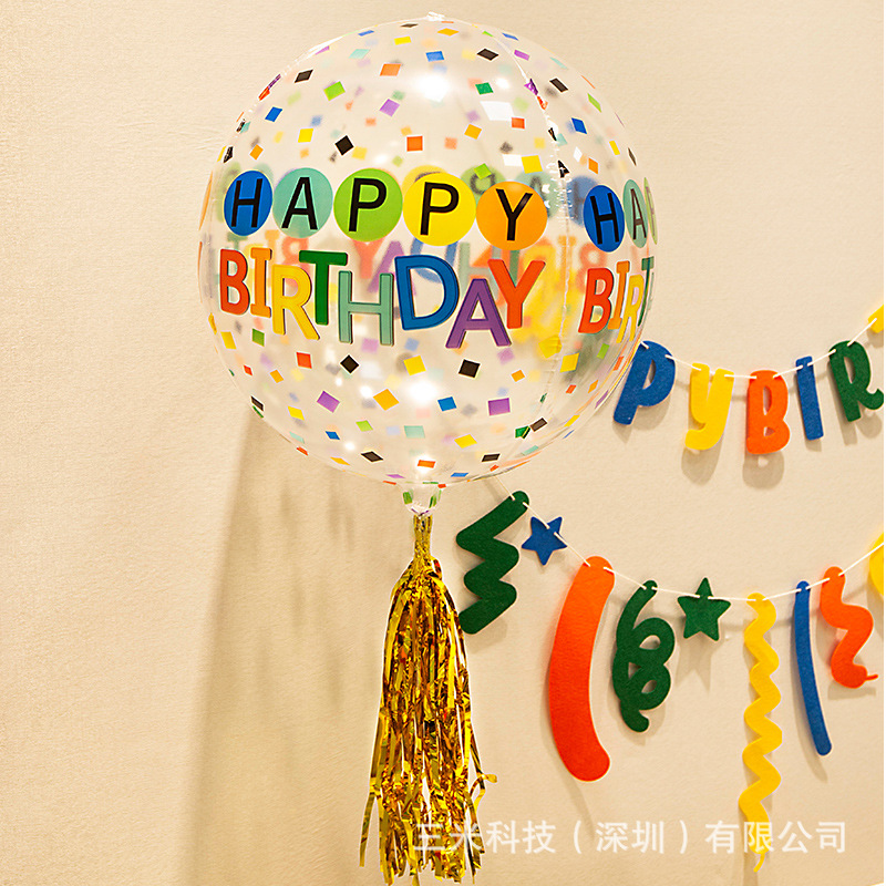 24寸网红ins透明彩色4D波波球印花纸屑飘空气球生日装饰派对布置