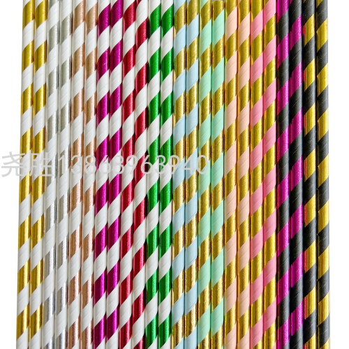 Spot Bronzing Stripe Paper Straw Color Disposable Paper Straw Party Dessert Table Beverage Decoration Straw