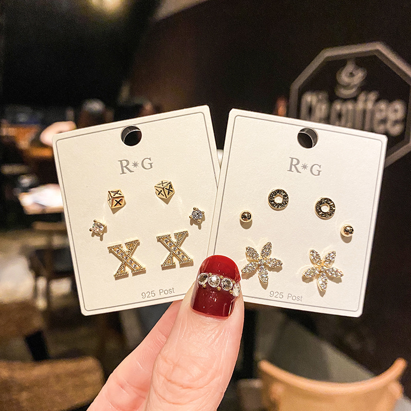 2021韩国新款迷你s925银针三件套耳钉女气质优雅百搭锆石耳环批发