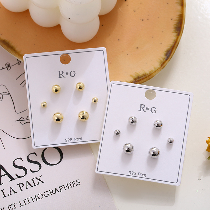 韩国东大门小众设计感耳饰925银针防过敏珍珠圆形几何耳钉女批发