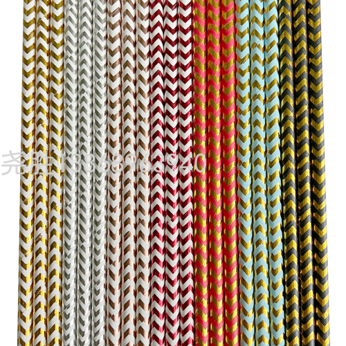 spot color paper straw gilding wave pattern disposable paper straw party matching decoration drink small straw