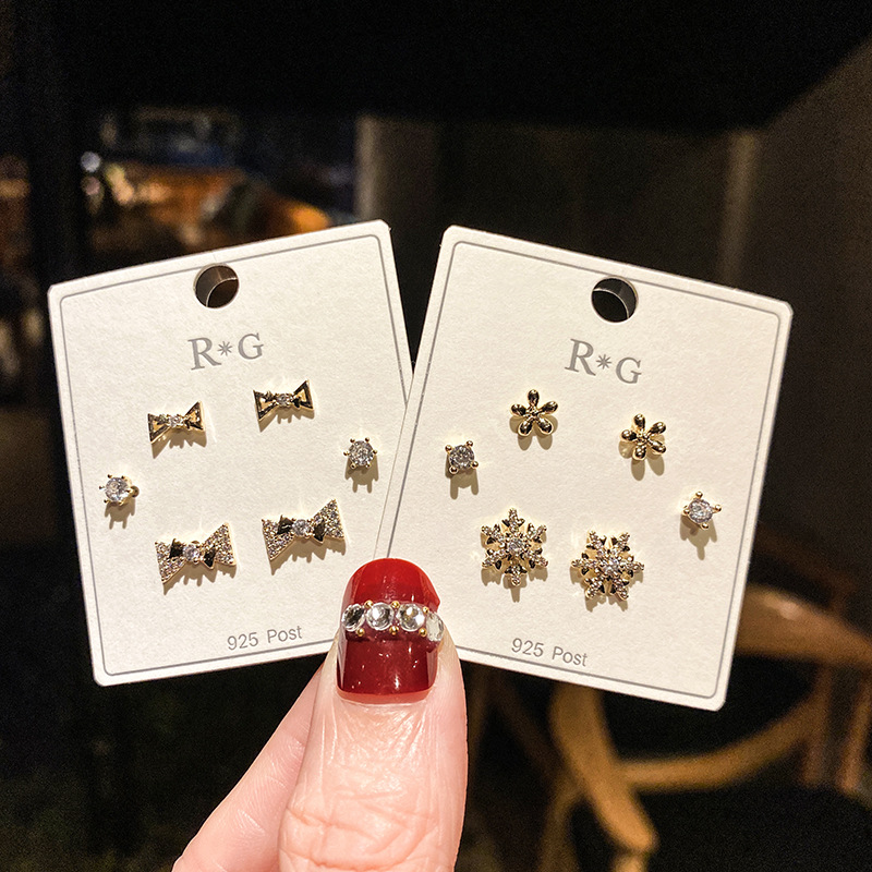 2021新款s925银针三件套耳钉韩版简约气质百搭锆石防过敏耳环批发