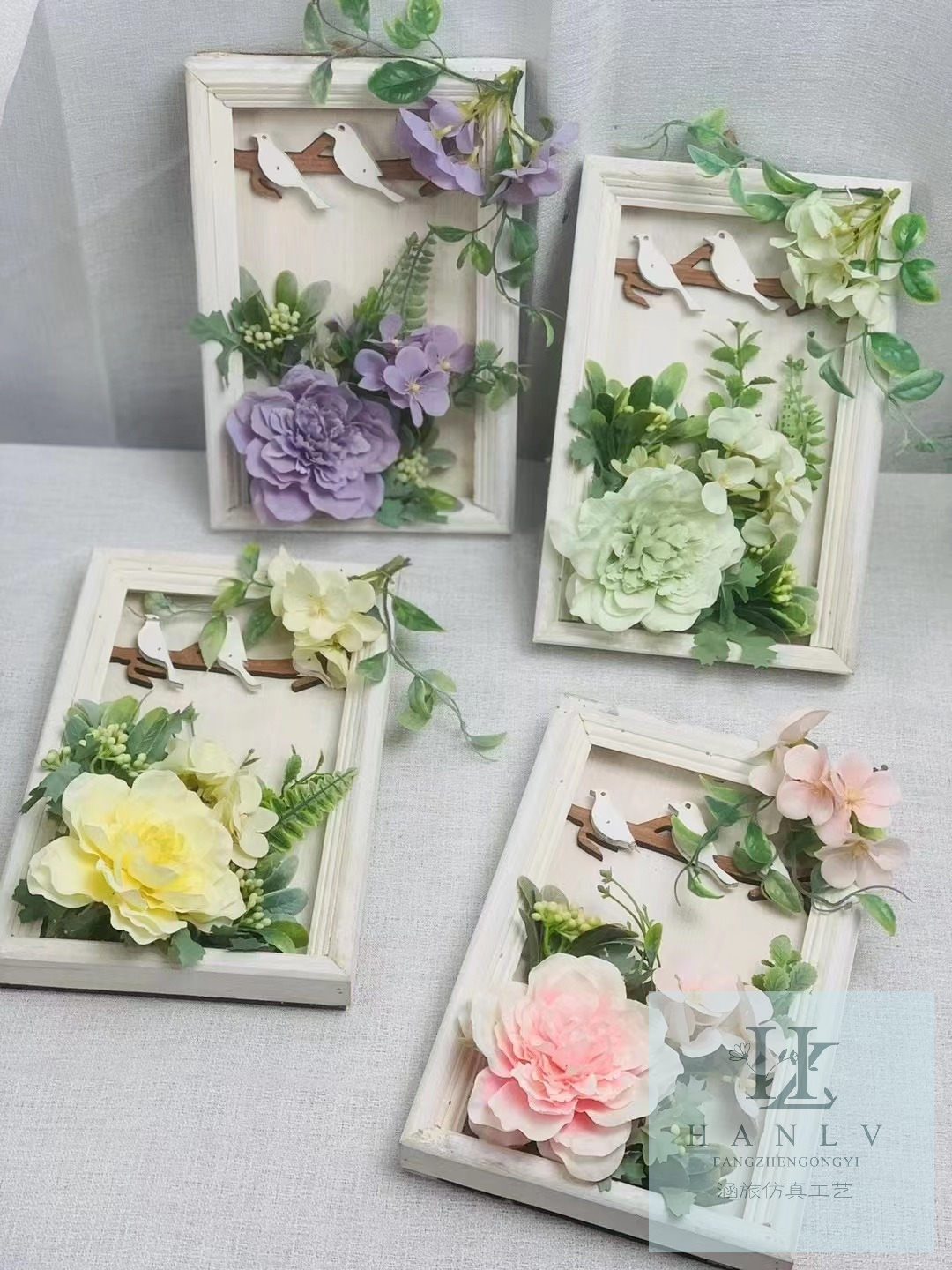 美式木板仿真茶语花套装墙饰挂件装饰花套装支持小额批发
