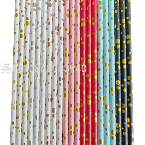 New Color Paper Straw Bronzing Dot Disposable Paper Straw Party Juice Drink Decoration Polka Dot Straw 