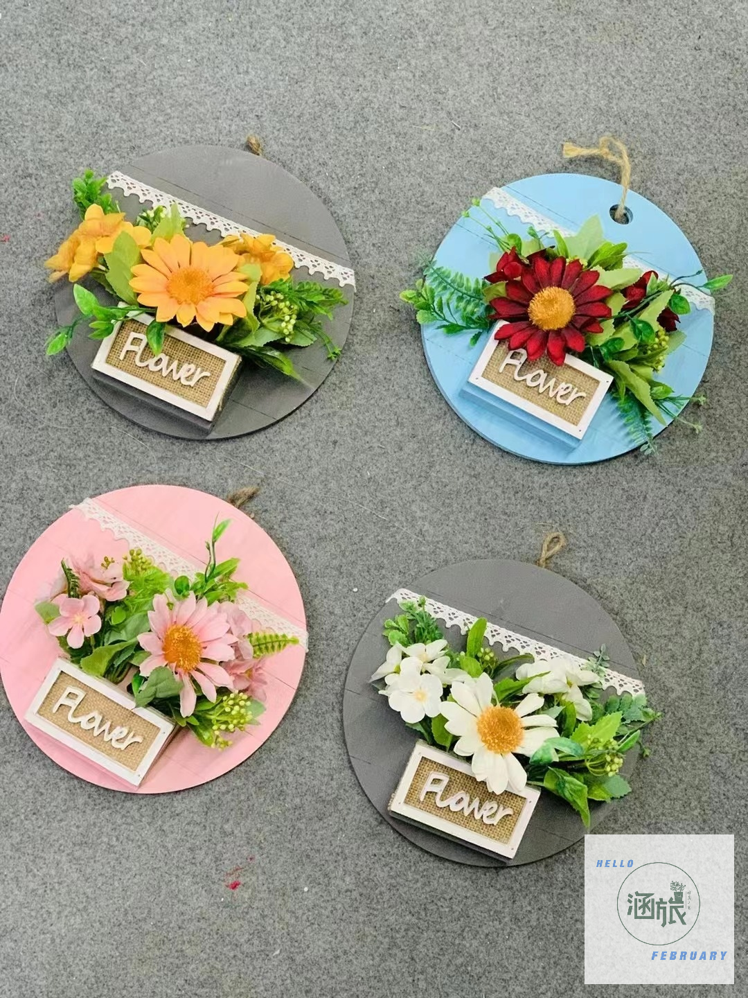 美式风木板上面装饰花套装咖啡厅奶茶店墙面装饰挂件批发