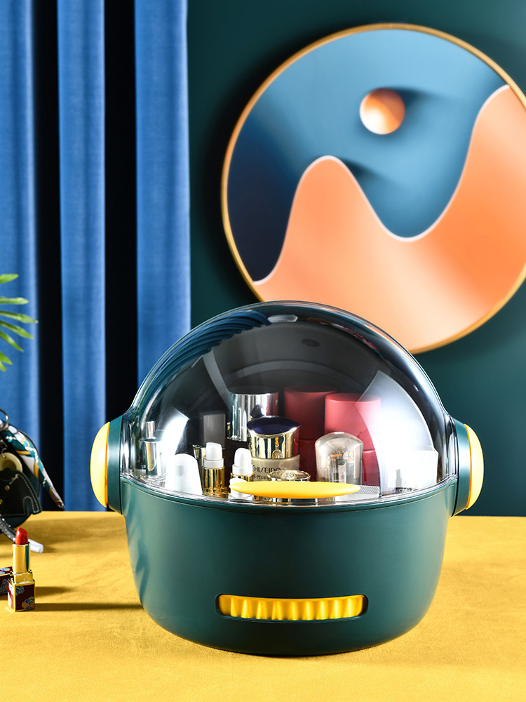 化妆品收纳盒防尘防水旋转梳妆台口红护肤品置物箱