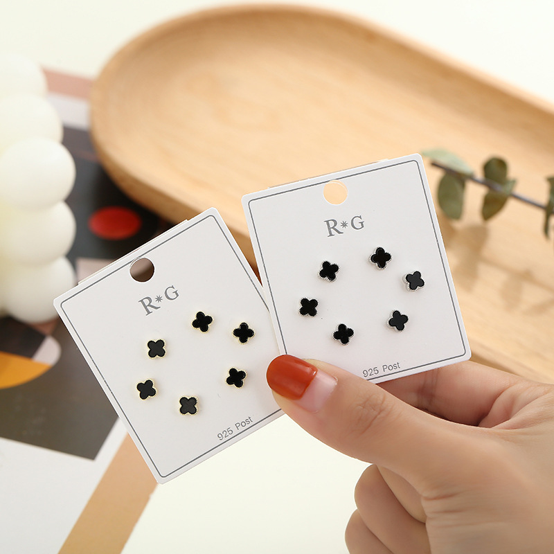 简约小巧耳钉女套装气质四叶草小清新网红耳环2021年新款潮耳饰