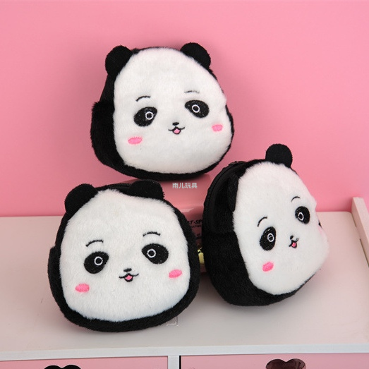 可爱熊猫零钱包卡通少女心毛绒立体装银行卡包小零钱包夜市货源D