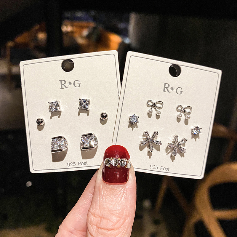 s925银针几何套装耳钉2021年新款潮简约冷淡风耳环女小巧耳饰批发