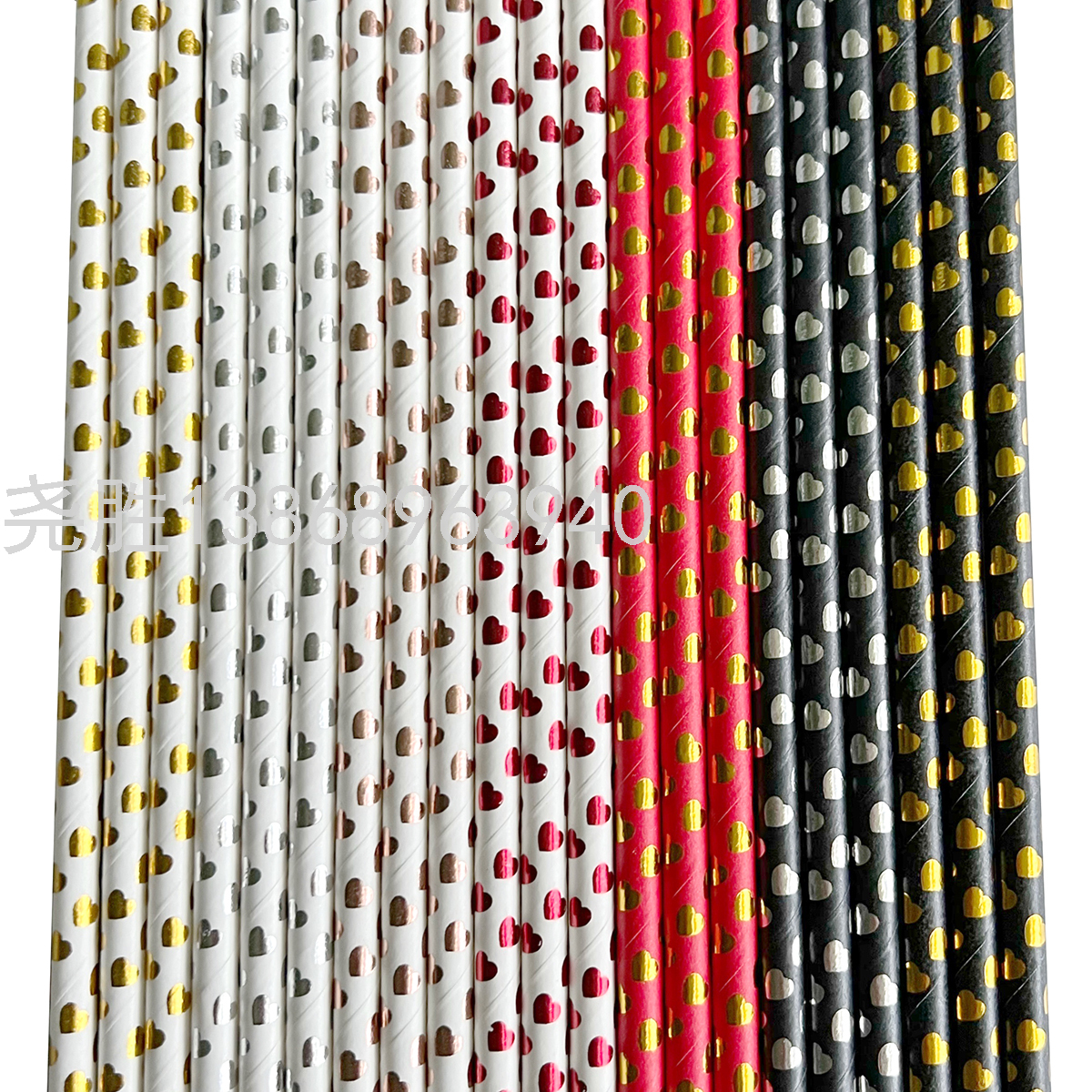 新品烫金银纸质吸管彩色一次性纸吸管小爱心款派对装饰饮料吸管