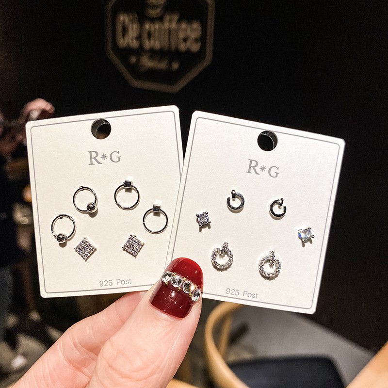 韩国三对组合套装小耳钉s925银针镶锆石迷你耳饰女生清新简约耳环