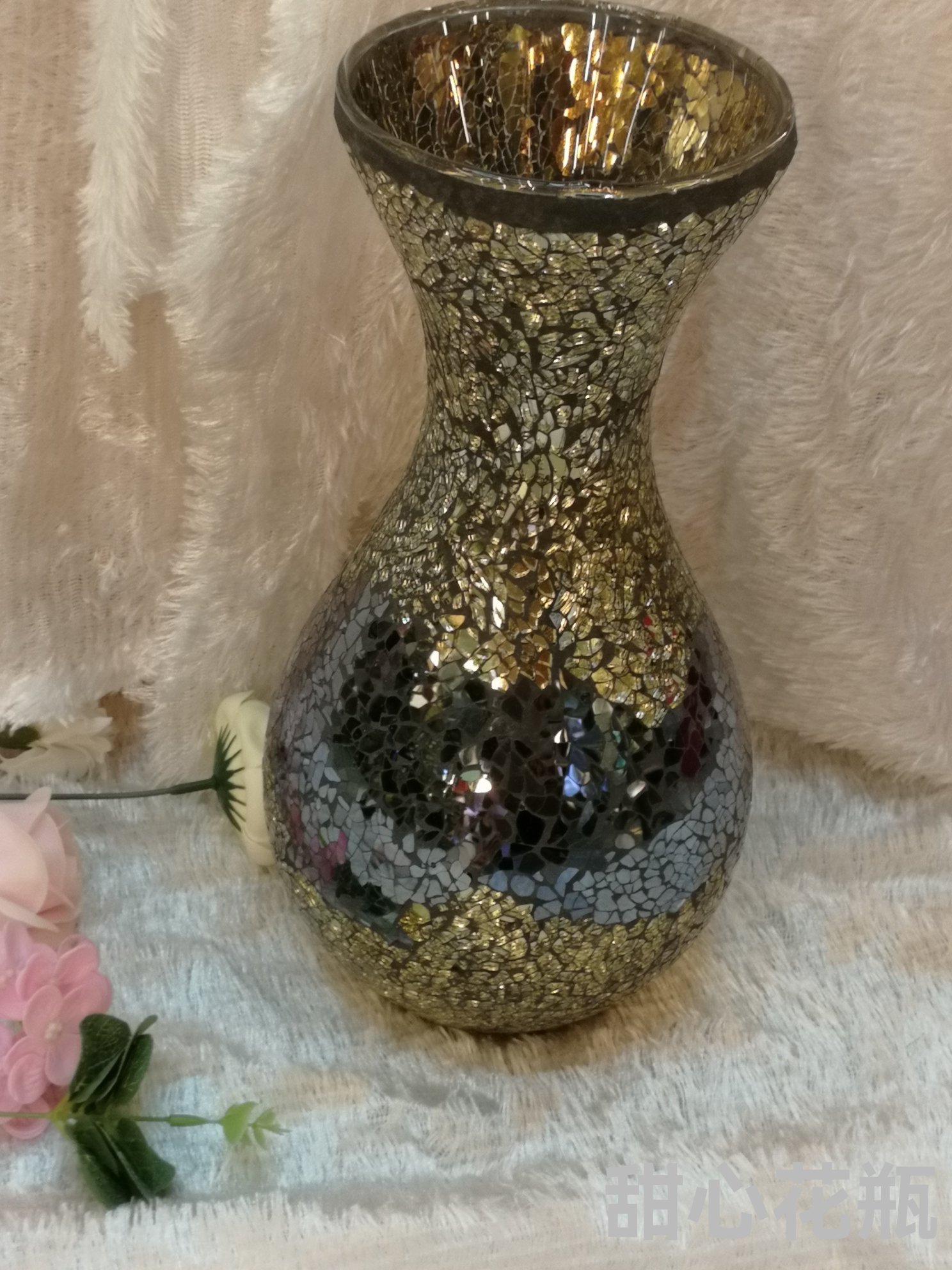 玻璃花瓶 欧式风格插花摆件套组 马赛克花瓶 客厅摆件