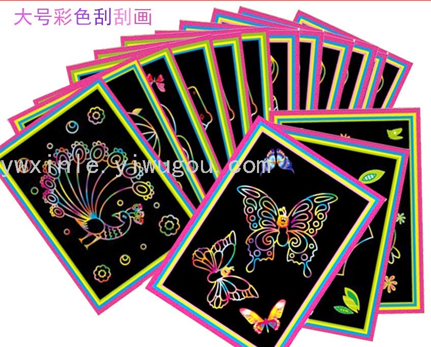 厂家直销 大号儿童卡通DIY刮刮画/刮刮卡彩色 刮画本 送竹笔