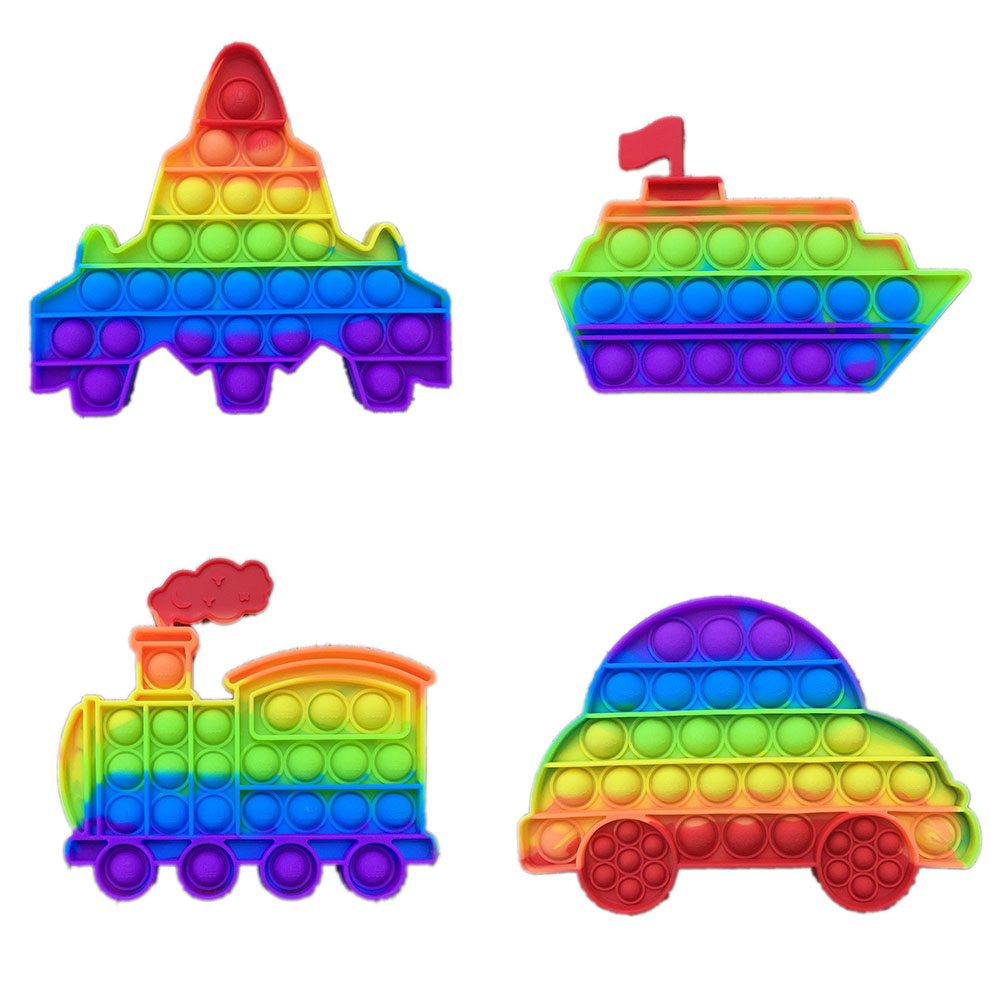 彩虹马卡龙飞机火车汽车轮船交通工具灭鼠先锋儿童泡泡乐硅胶玩具