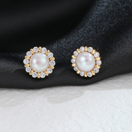 Yunyi New S925 Silver Needle High Quality Inlaid Crazy Zirconium round Earrings Natural Freshwater Pearl Sunflower Earrings 