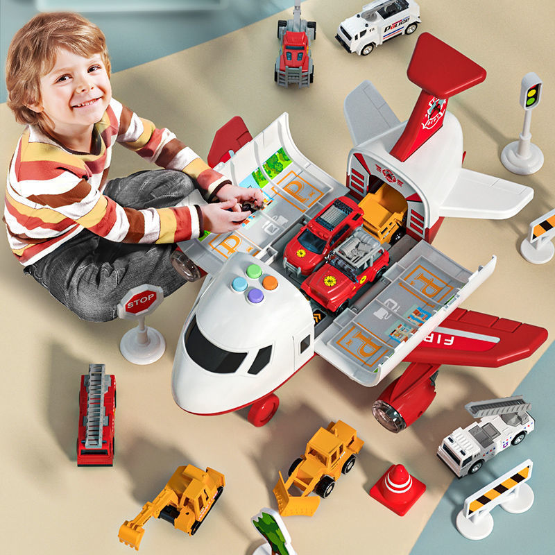 大号变形收纳飞机玩具多功能声光惯性汽车益智儿童玩具5男孩3-6岁