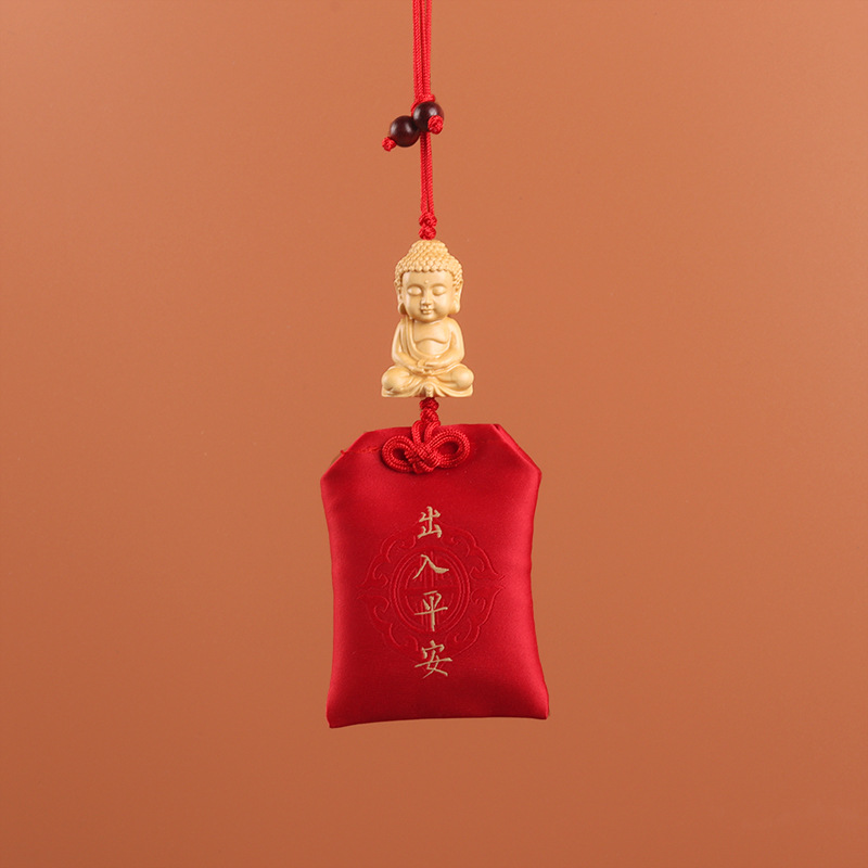 汽车挂件网红车内吊饰黄杨木佛像后视镜吊坠车载男女香包平安符