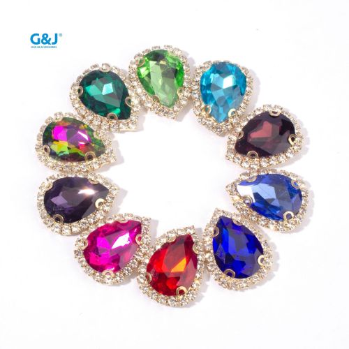 Water Drop Glass Rhinestones Surrounding Border Crystal Buckle DIY Headdress Accessories Wedding Dress Shoe Material 4-Hole Hand Sewing Clothes Accessories