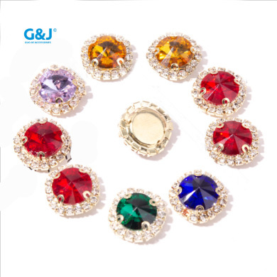 Glass Drill Crystal Buckle round Satellite Rhinestones Claw Chain Surrounding Border Hand Sewing Clothing Drill DIY Headdress Accessories with Hole