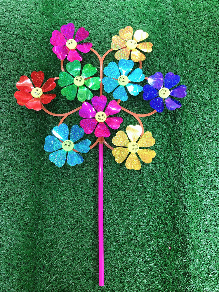 新上新九朵亮片花朵小风车 儿童手拿玩具风车 风景区零售玩具