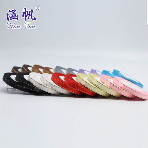 1cm phnom penh polyester ribbon golden silk edge gift packaging cake box ribbon factory direct sample customization
