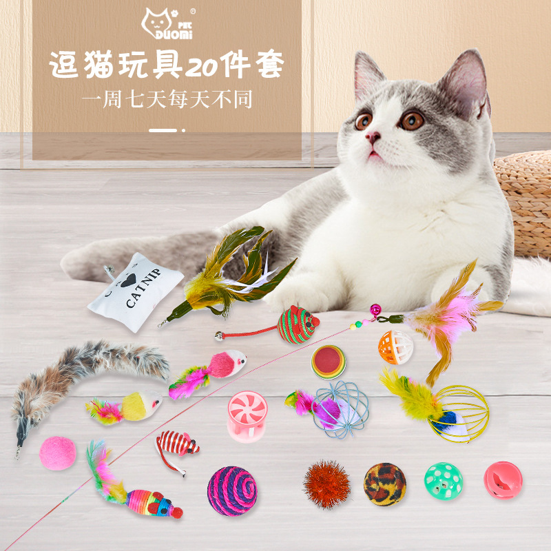 亚马逊宠物玩具组合套装老鼠  宠物逗猫玩具20件套猫咪用品逗猫棒