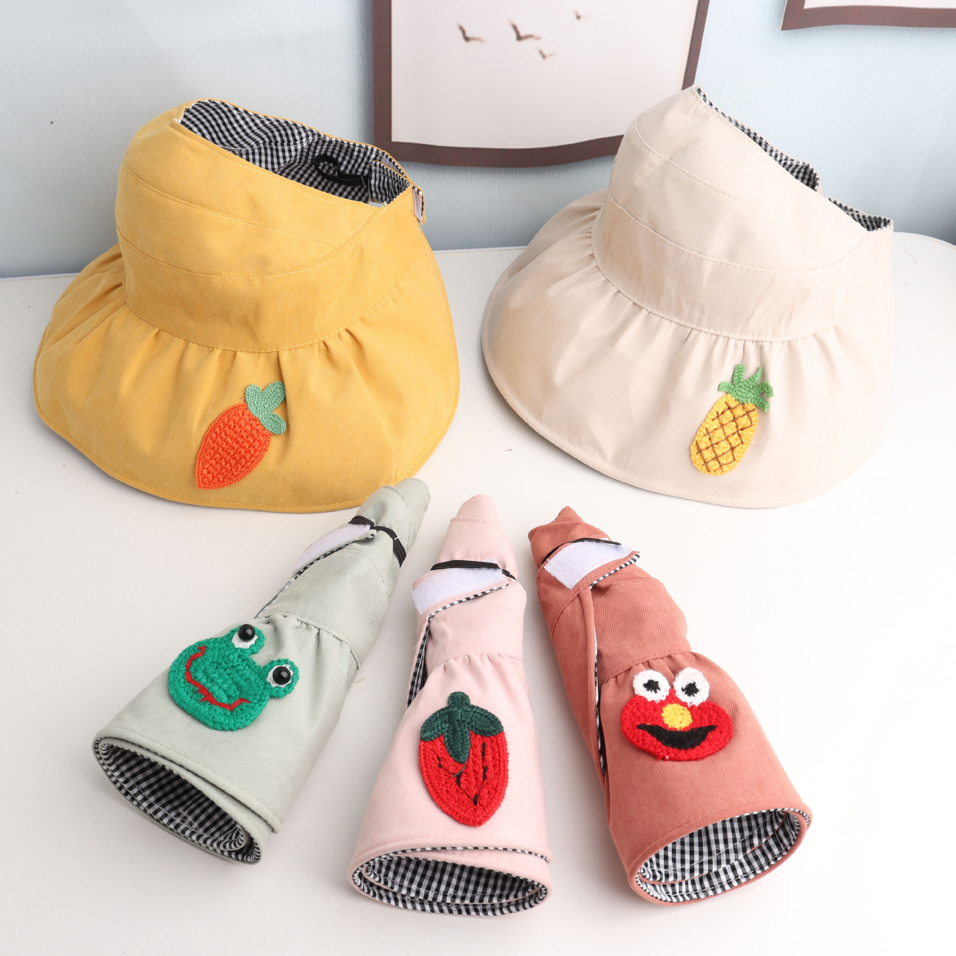 儿童帽子夏季新款贴布卡通空顶帽韩版可爱超萌防晒遮阳空顶渔夫帽