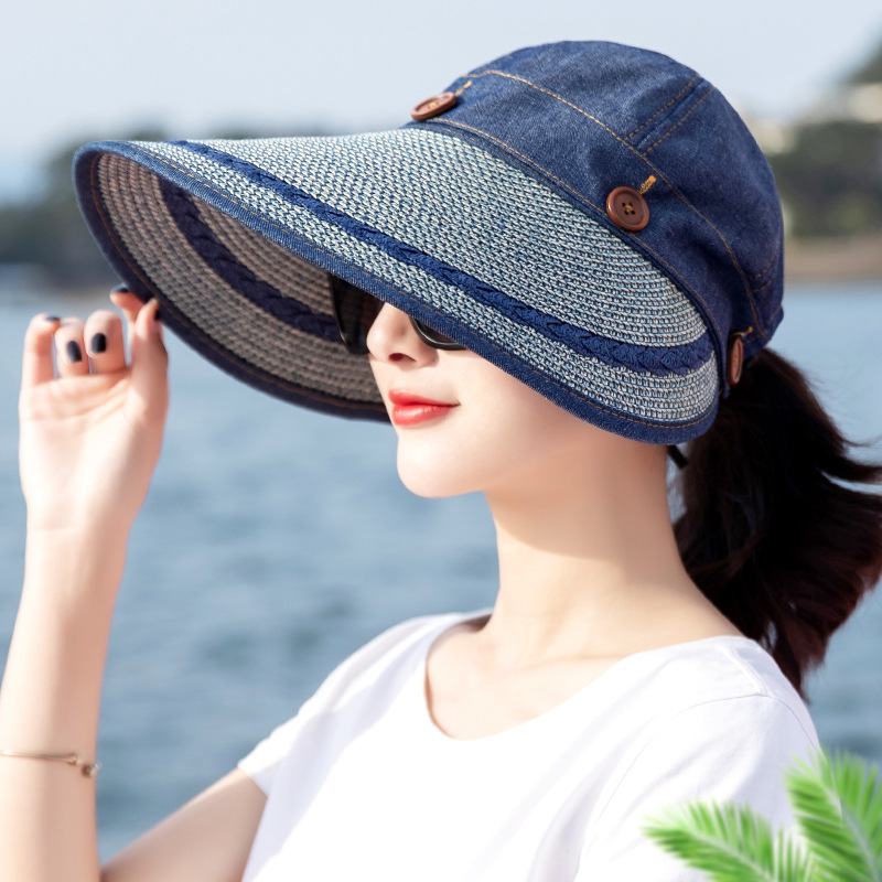 2021春夏大帽檐空顶帽户外骑车防晒太阳帽透气无顶草帽夏季遮阳帽