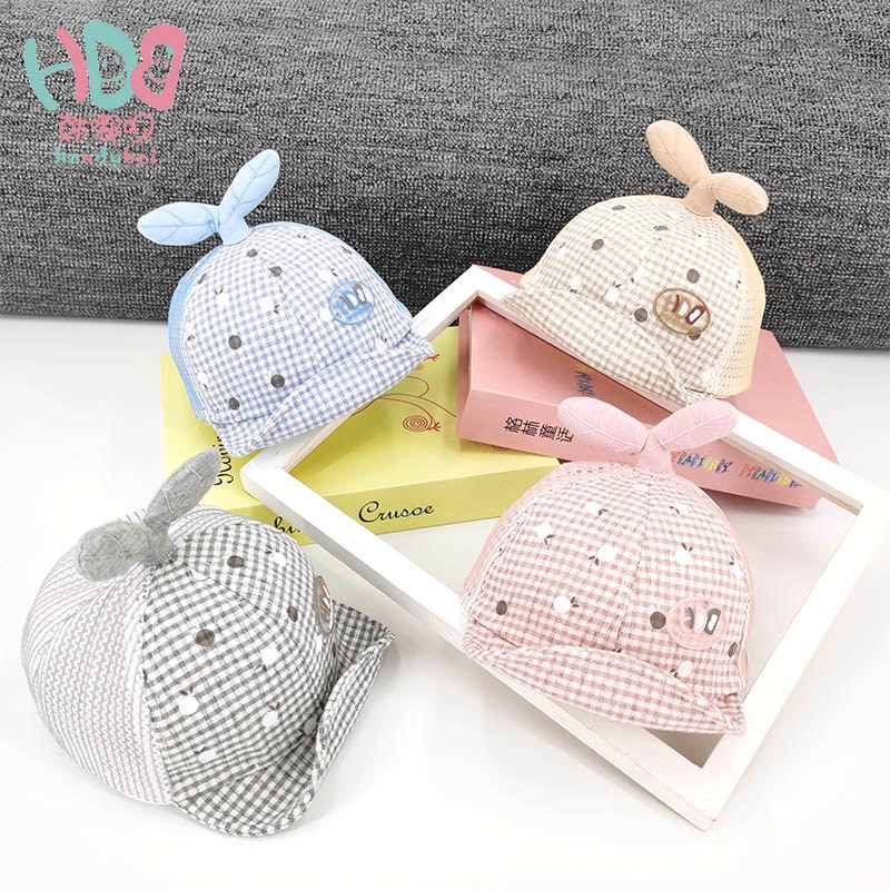夏季儿童鸭舌帽网款简约百搭格子卡通小草儿童夏天遮阳帽一件代发