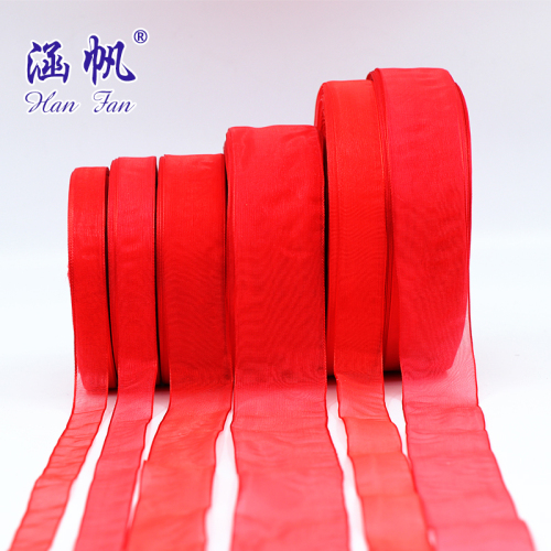 Red Thick Edge Chiffon Ribbon Holiday Decoration Bouquet Packaging Ribbon Handmade Hair Accessories Bow