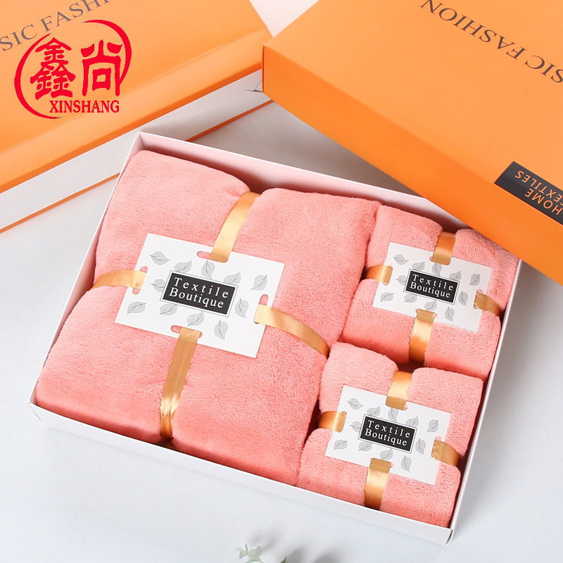 毛巾工厂批发高密珊瑚绒毛巾礼盒 柔软吸水婚礼活动回礼logo定 制