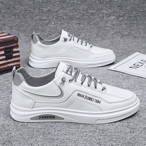 low top casual korean style white shoes daily flat men‘s shoes solid color artificial leather simple korean style 2022 spring new