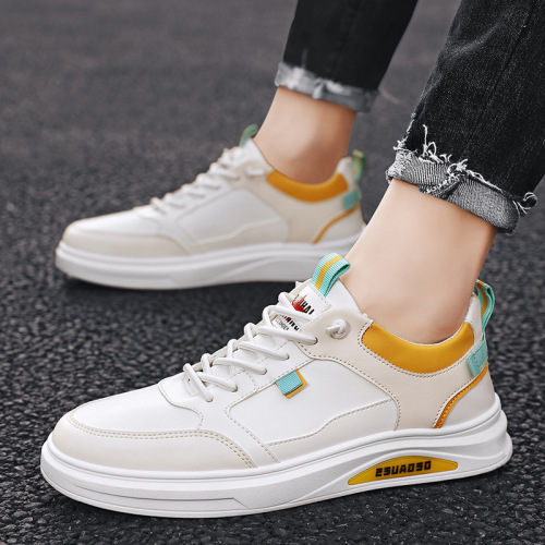 College White Shoes Boys All-Match Skate Shoes Leather Casual Sneakers Street Fashion Men‘s Shoes Spring New 