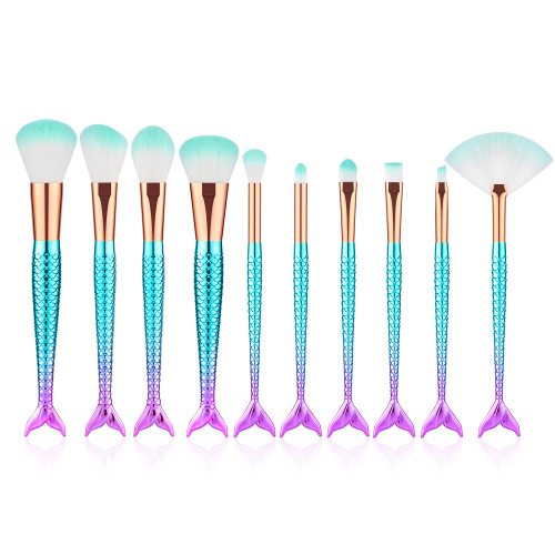 11 Mermaid Makeup Brushes Set Gradient Color Plating Fishtail Small Fat Fish Eye Shadow Brush Beauty Tools