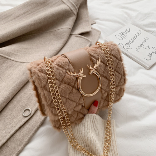 Internet Celebrity Small Bag New Fashion Chain Bag Lamb Wool Plush Crossbody Bag Shoulder Bag