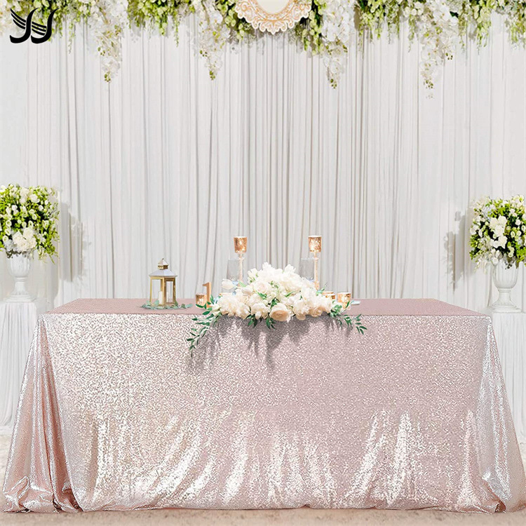厂家批发酒店婚庆桌布装饰涤纶方形纯色闪光珠片满版绣花亮片桌布